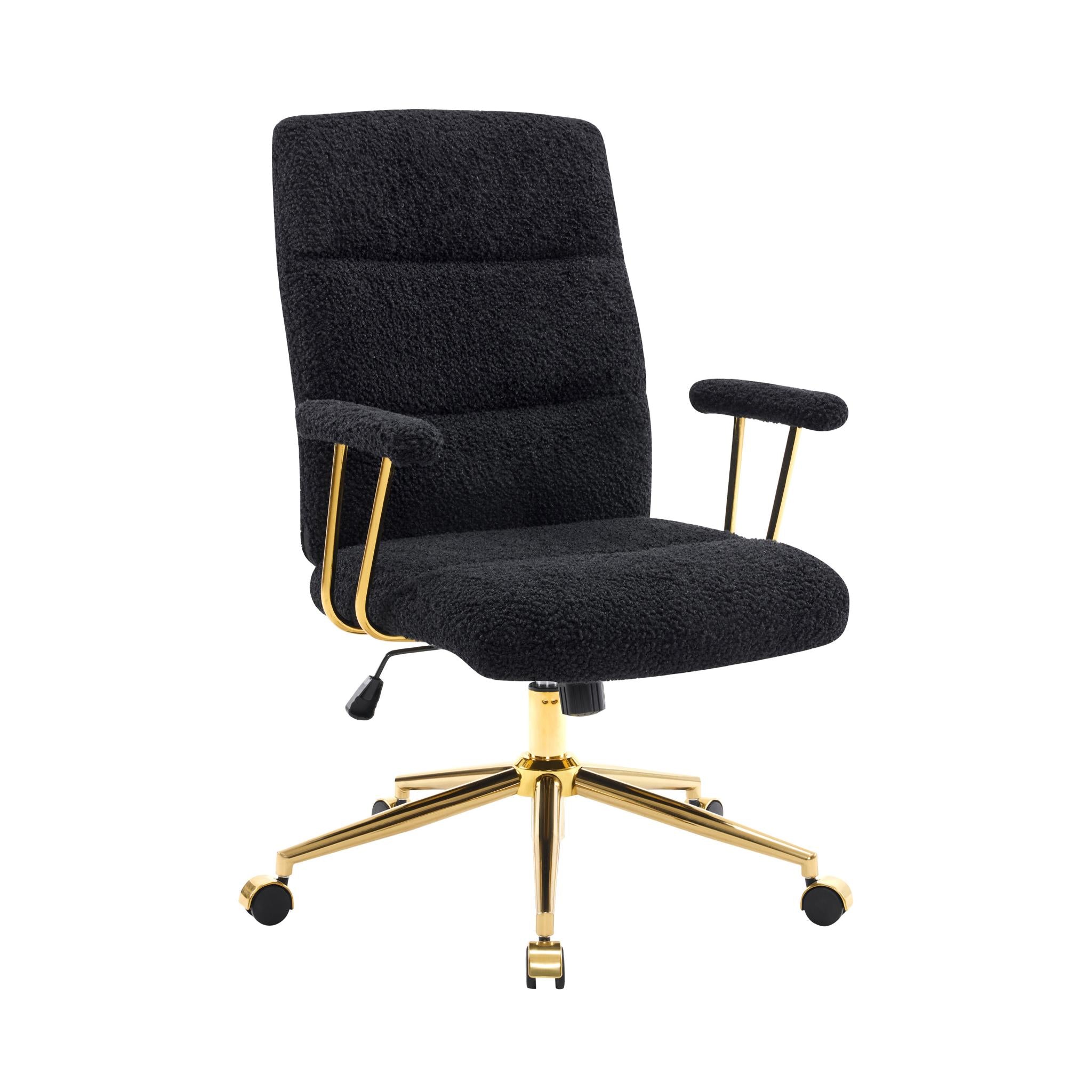 Black And Gold Boucle Swivel Rolling Executive Office Chair