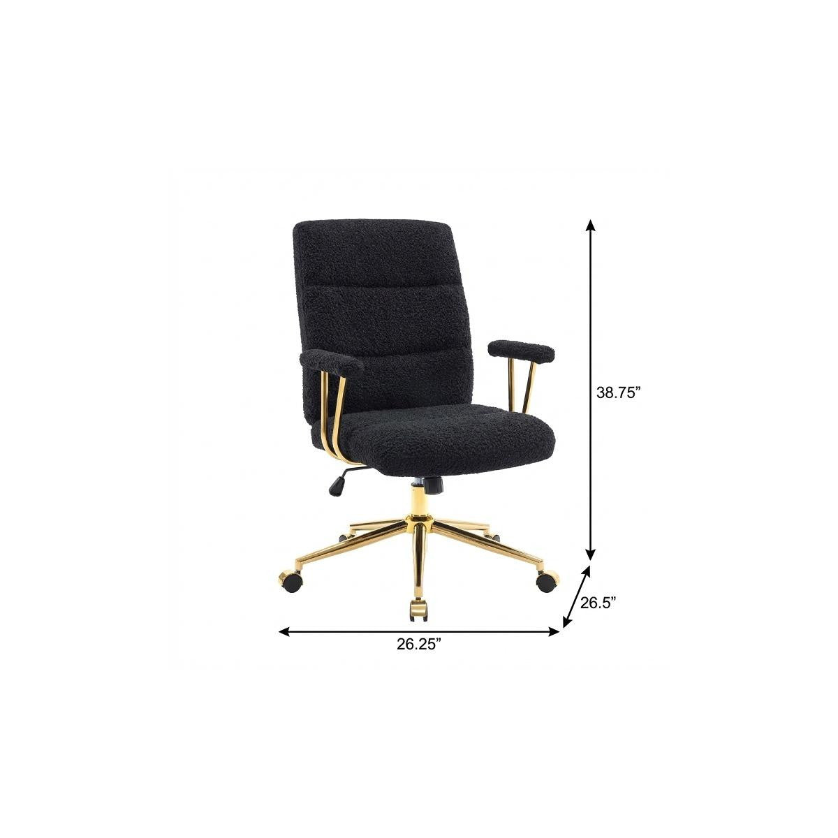 Black And Gold Boucle Swivel Rolling Executive Office Chair