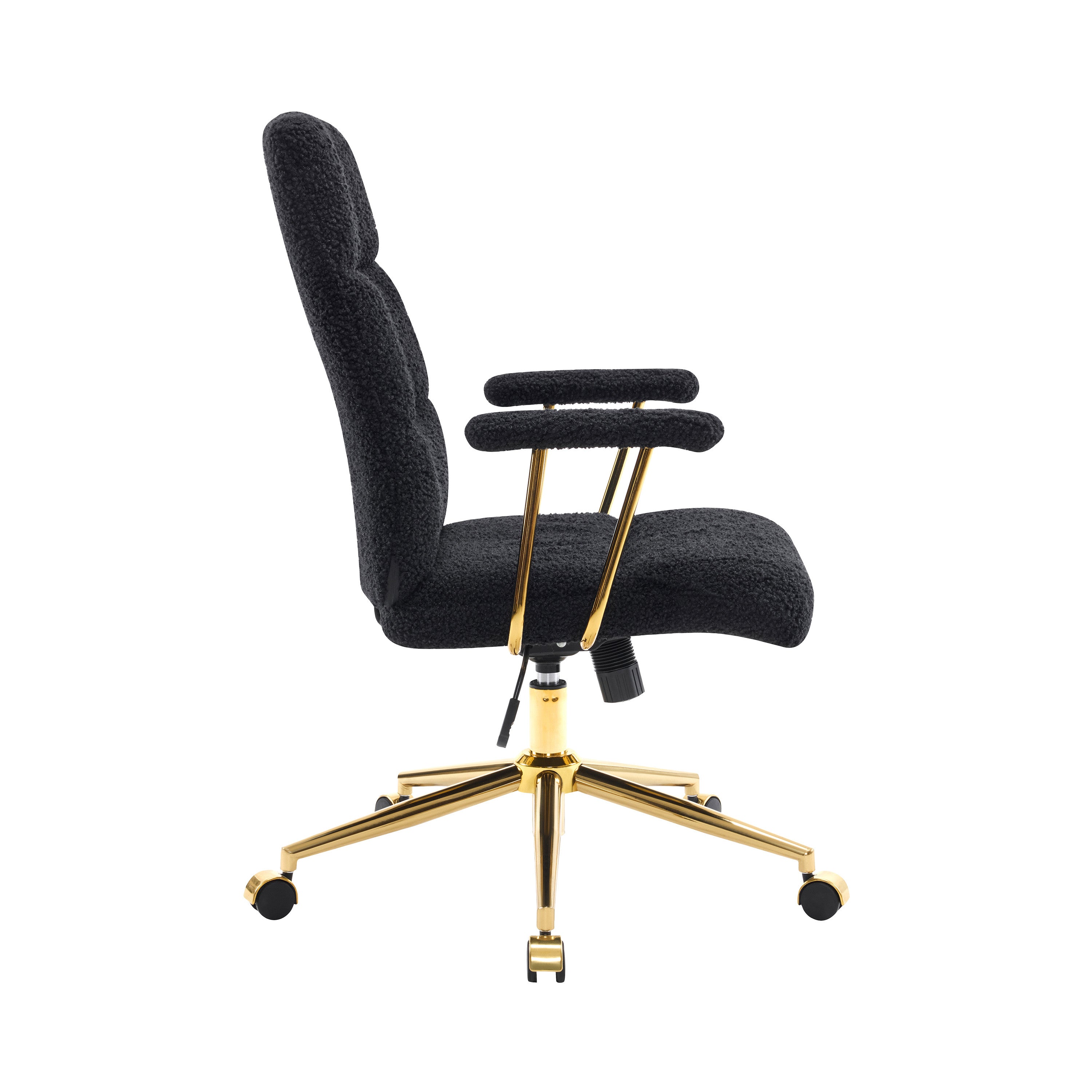 Black And Gold Boucle Swivel Rolling Executive Office Chair