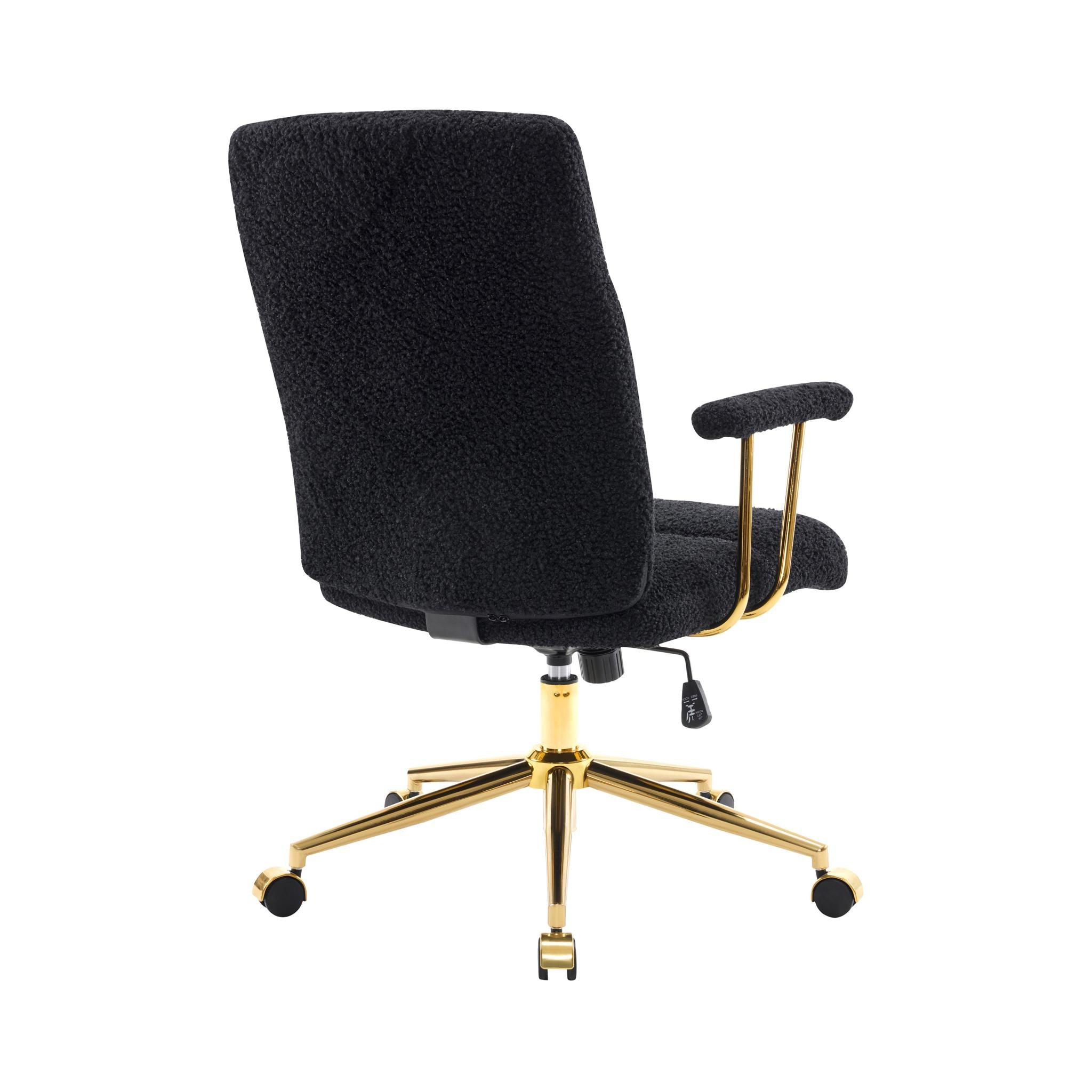 Black And Gold Boucle Swivel Rolling Executive Office Chair