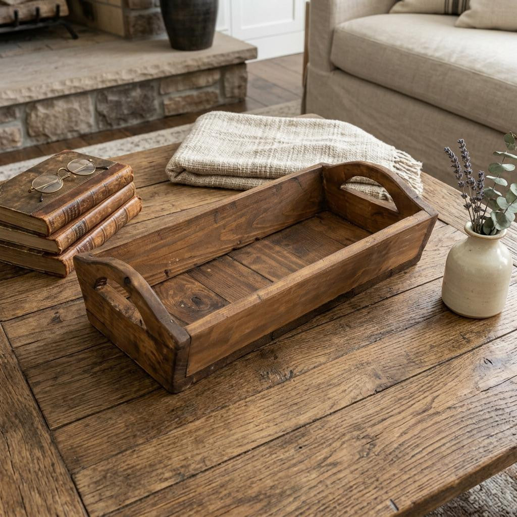 20" Brown Reclaimed Wood Handmade Serving Tray With Handles