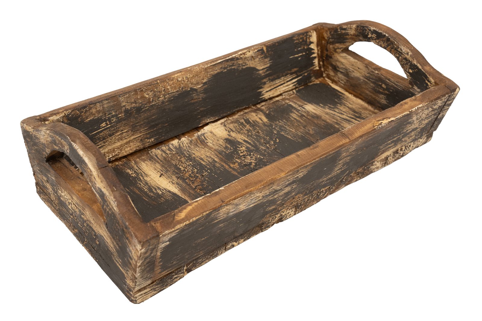 20" Dark Brown Reclaimed Wood Handmade Serving Tray With Handles