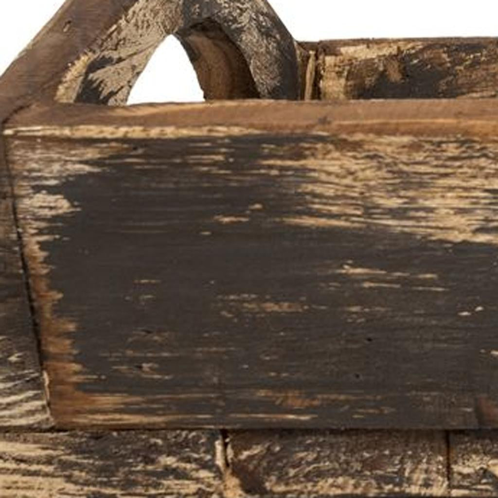 20" Dark Brown Reclaimed Wood Handmade Serving Tray With Handles