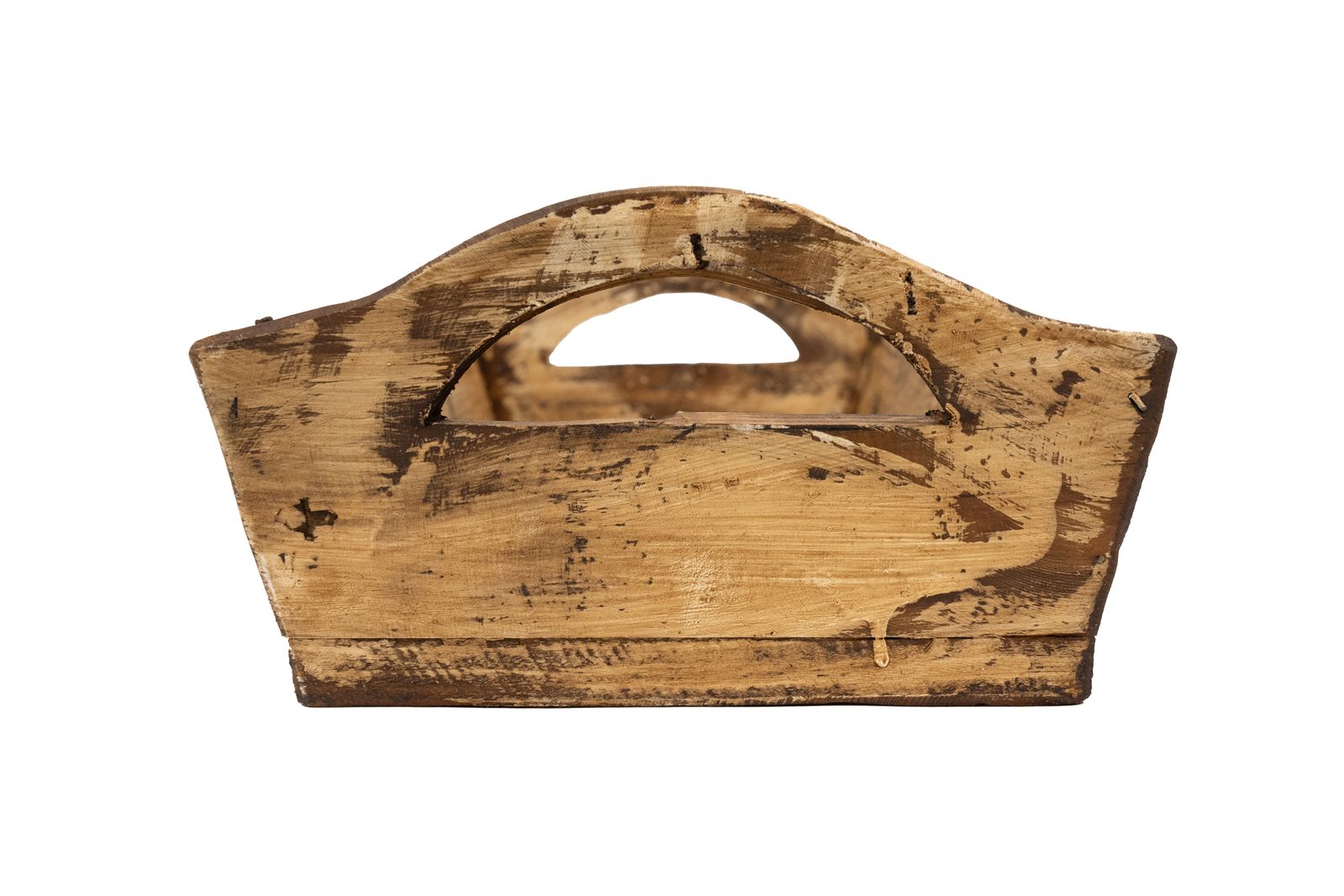 20" Antiqued White And Brown Reclaimed Wood Handmade Serving Tray With Handles