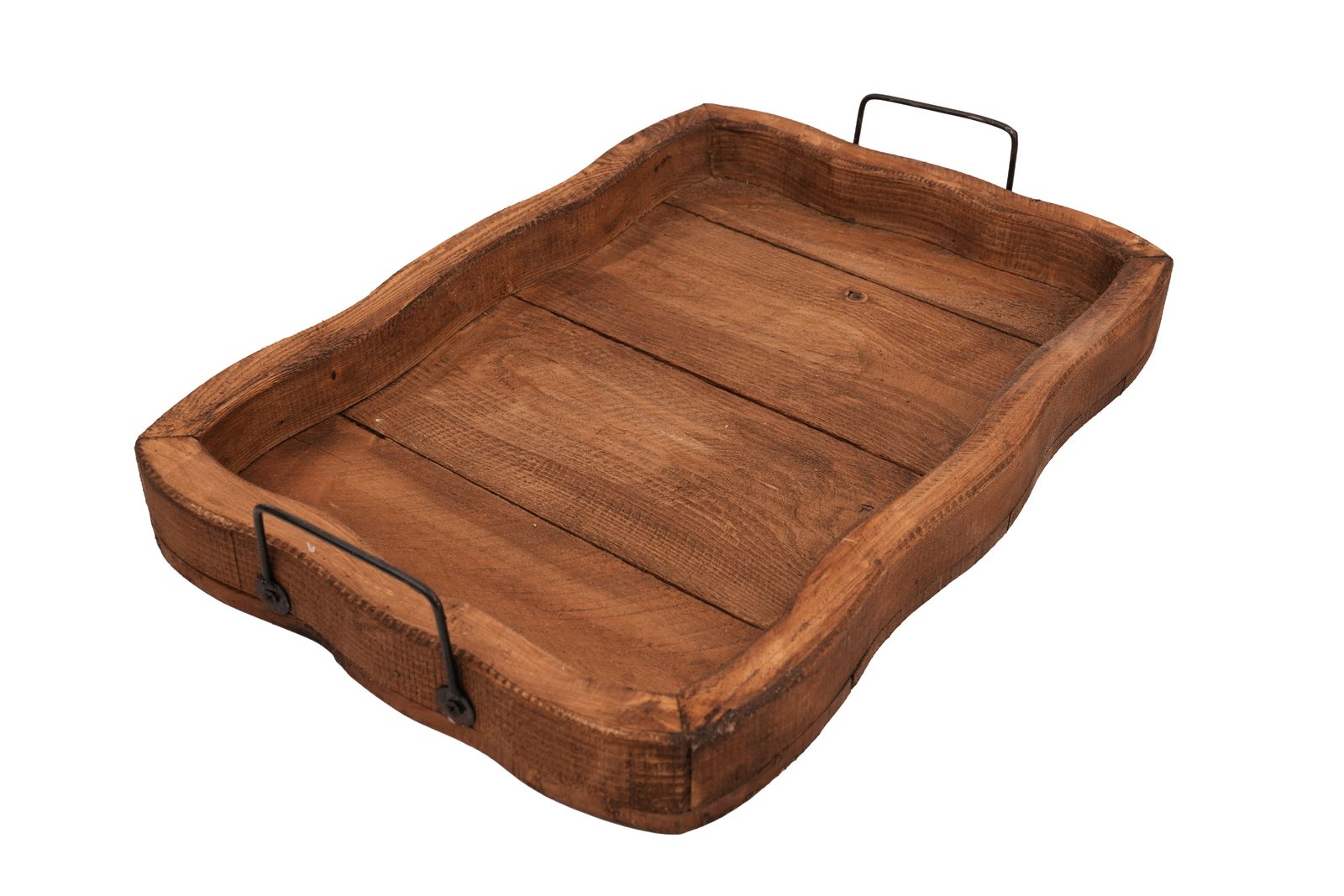 20" Brown Solid Wood Handmade Scalloped Serving Tray With Handles