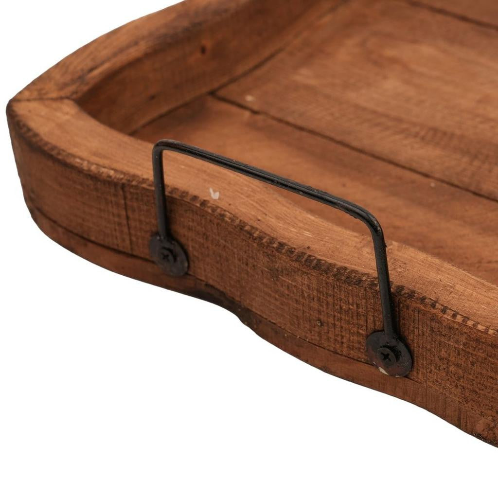20" Brown Solid Wood Handmade Scalloped Serving Tray With Handles