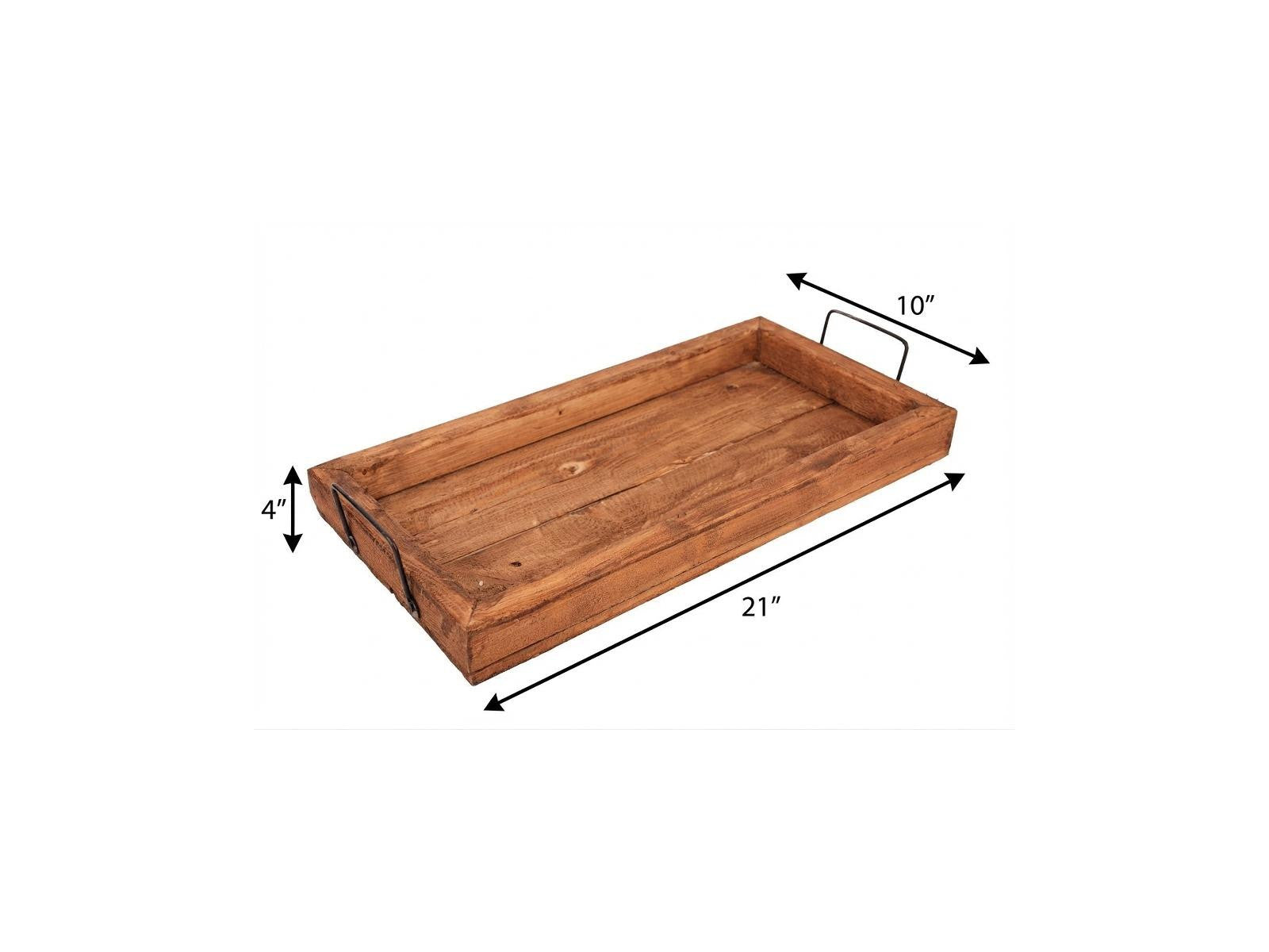 21" Natural Solid Wood Handmade Serving Tray With Handles