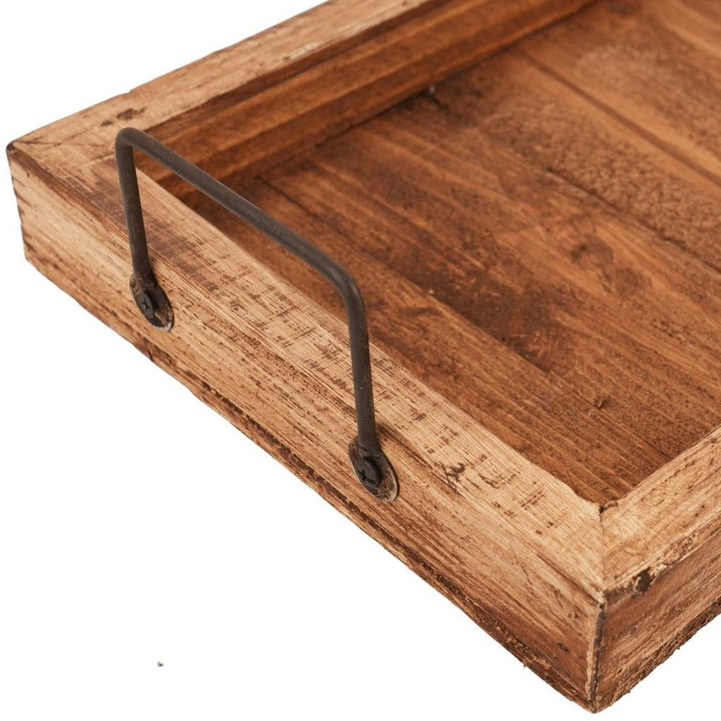 21" Natural Solid Wood Handmade Serving Tray With Handles