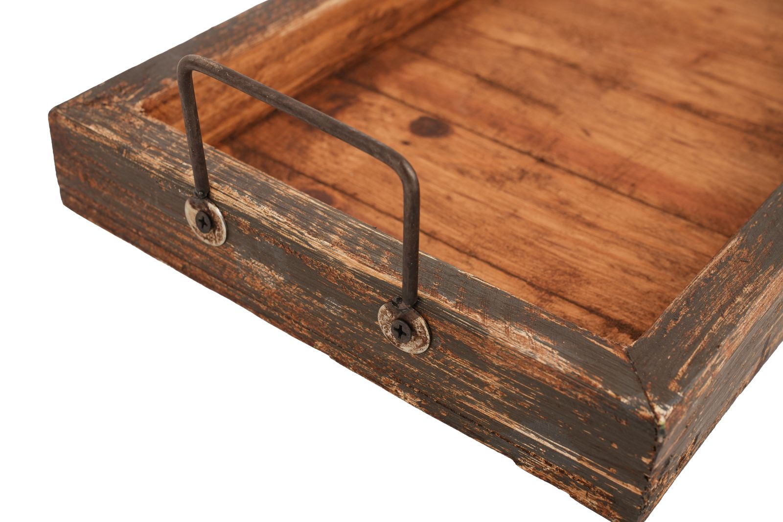 21" Gray And Natural Solid Wood Handmade Serving Tray With Handles