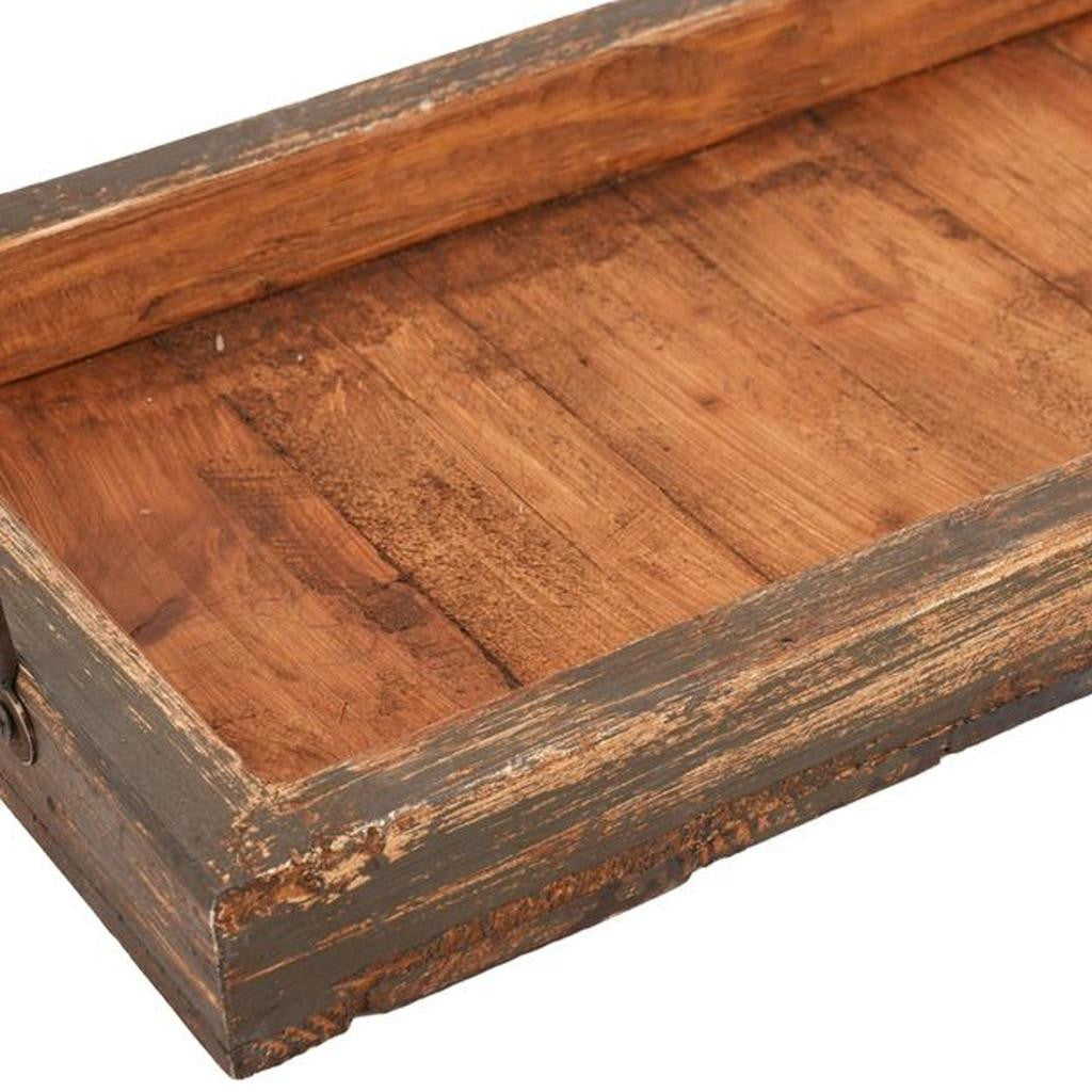 21" Gray And Natural Solid Wood Handmade Serving Tray With Handles