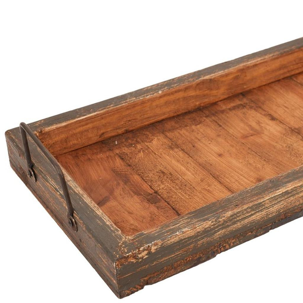 21" Gray And Natural Solid Wood Handmade Serving Tray With Handles