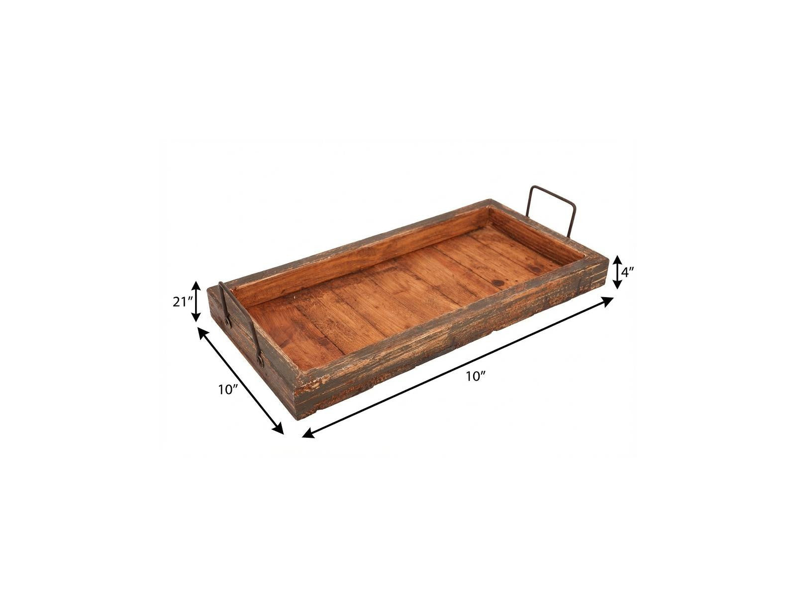 21" Gray And Natural Solid Wood Handmade Serving Tray With Handles