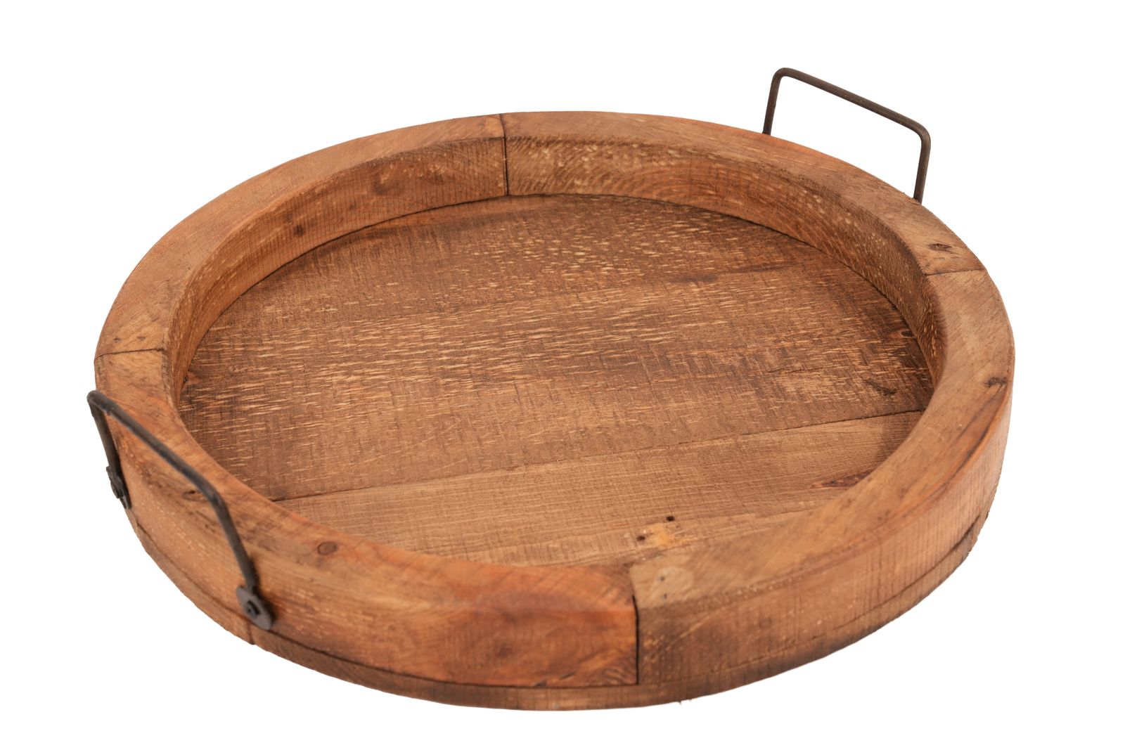 15" Natural Solid Wood Handmade Round Serving Tray With Handles