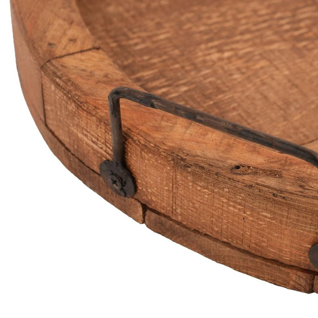 15" Natural Solid Wood Handmade Round Serving Tray With Handles