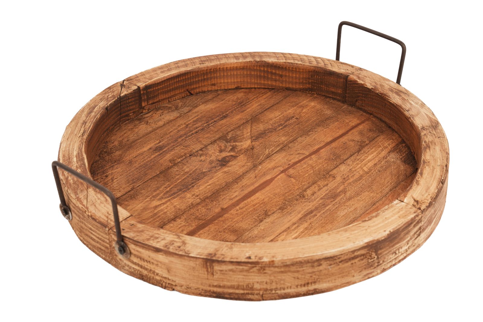 15" Natural Solid Wood Handmade Round Serving Tray With Handles