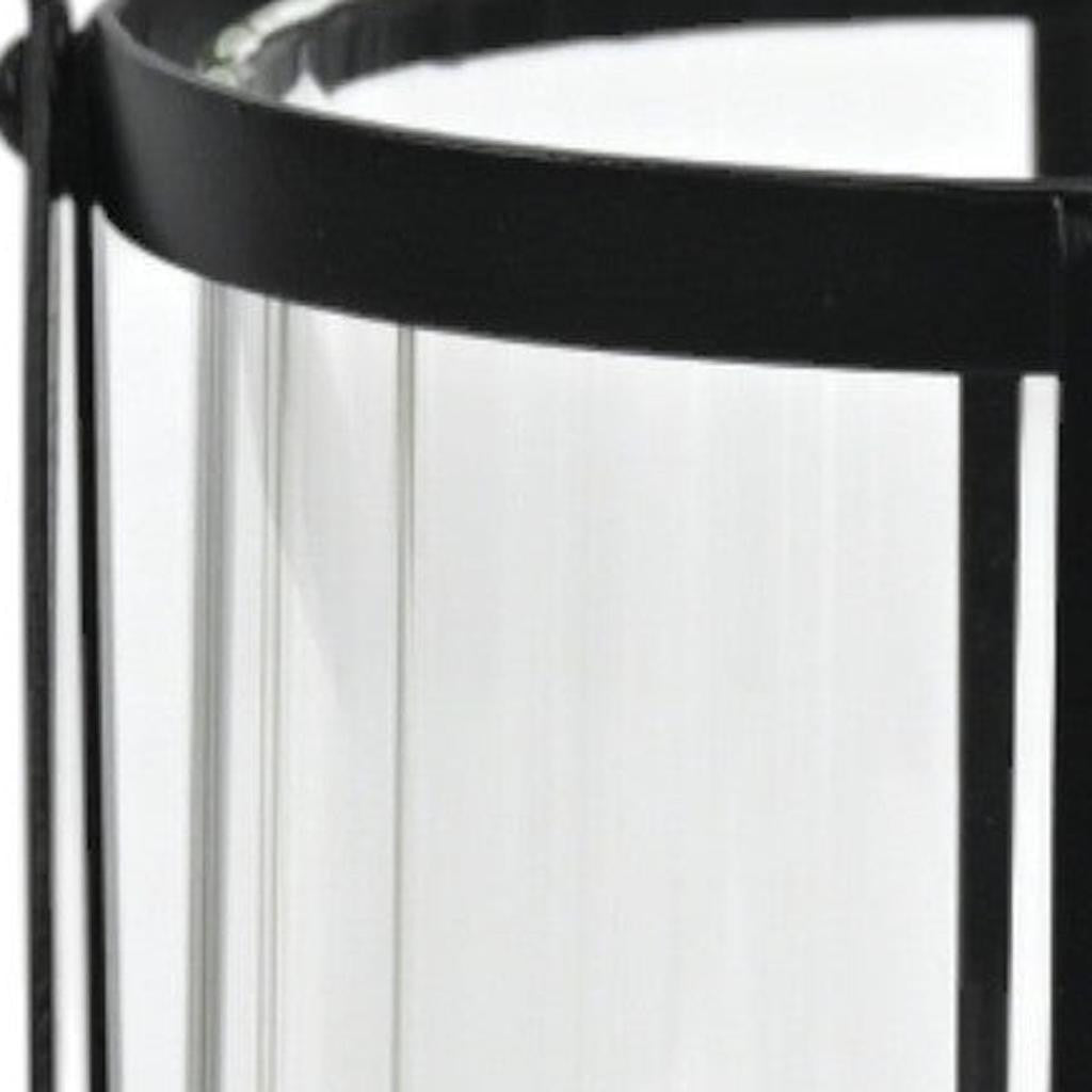 9" Clear And Black Glass And Metal Tabletop Lantern Candle Holder