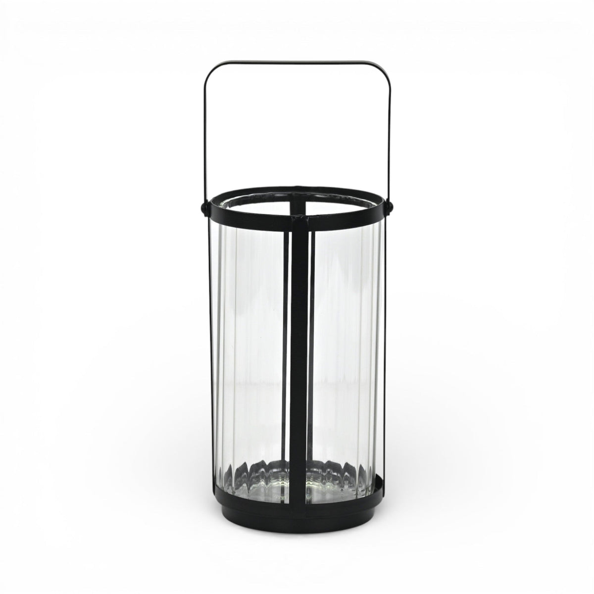 9" Clear And Black Glass And Metal Tabletop Lantern Candle Holder