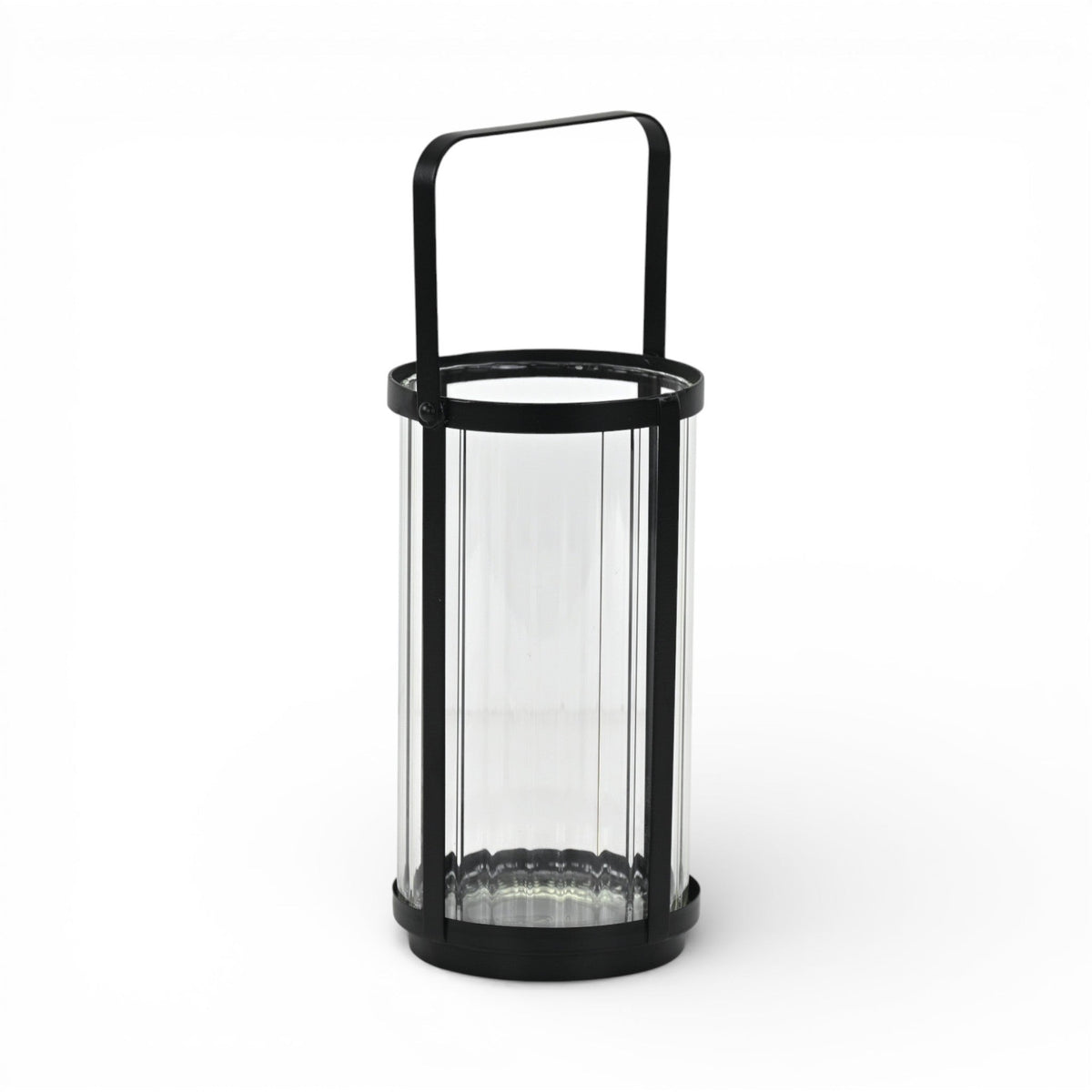 9" Clear And Black Glass And Metal Tabletop Lantern Candle Holder