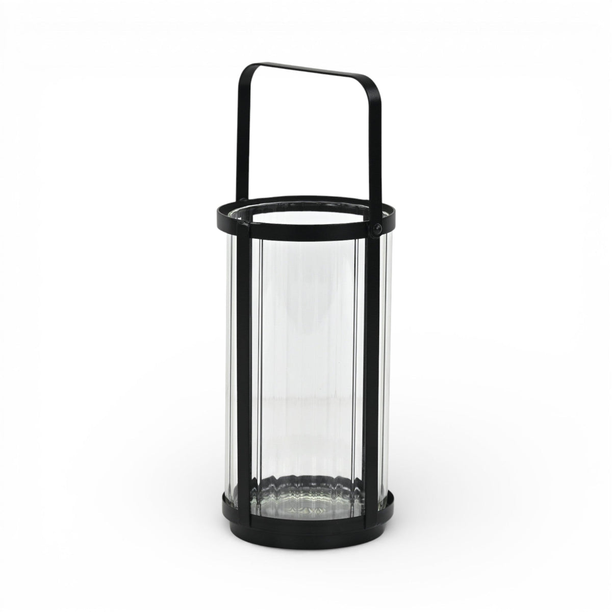 9" Clear And Black Glass And Metal Tabletop Lantern Candle Holder