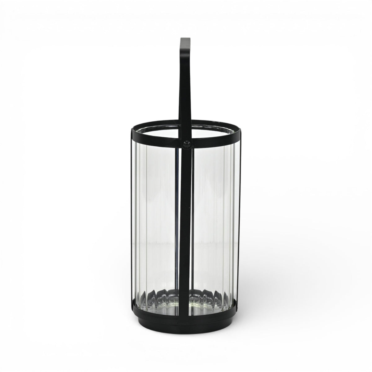 9" Clear And Black Glass And Metal Tabletop Lantern Candle Holder