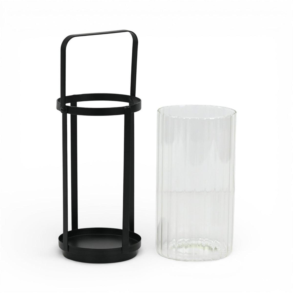 9" Clear And Black Glass And Metal Tabletop Lantern Candle Holder