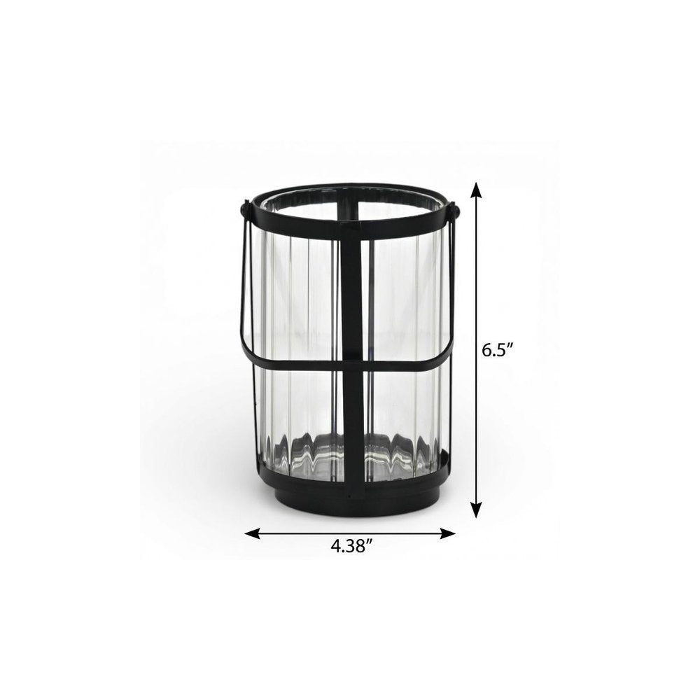 7" Black Glass Tabletop Lantern Candle Holder