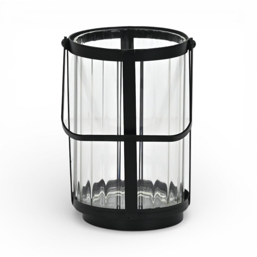 7" Black Glass Tabletop Lantern Candle Holder
