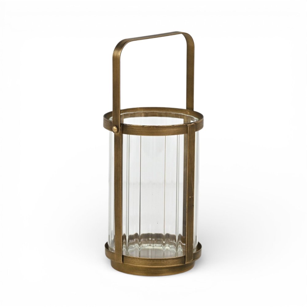 7" Gold Glass Tabletop Lantern Candle Holder