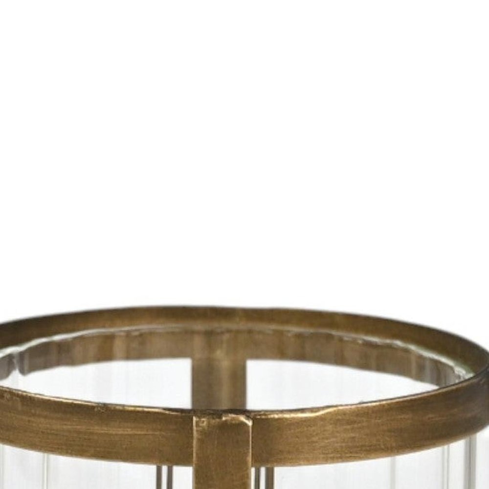 7" Gold Glass Tabletop Lantern Candle Holder