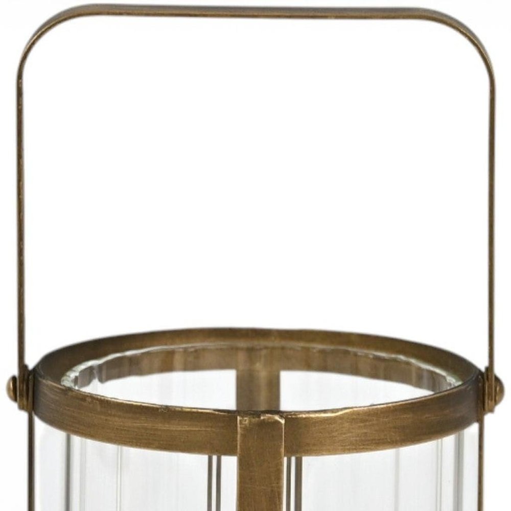7" Gold Glass Tabletop Lantern Candle Holder