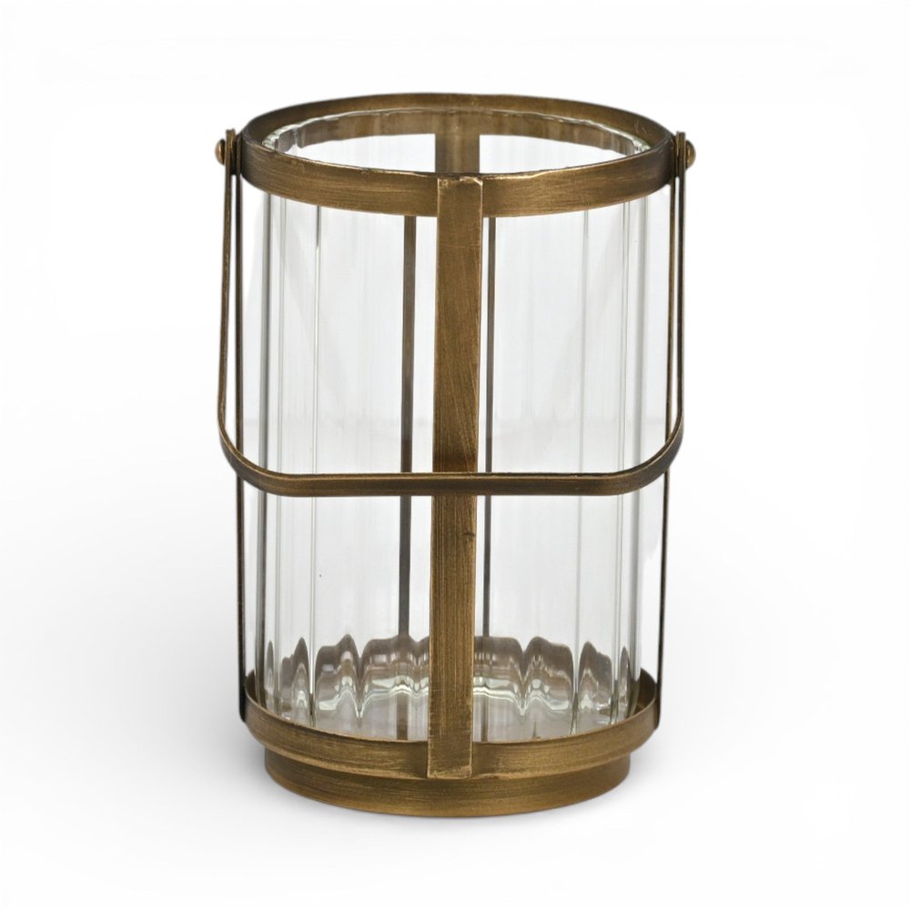 7" Gold Glass Tabletop Lantern Candle Holder