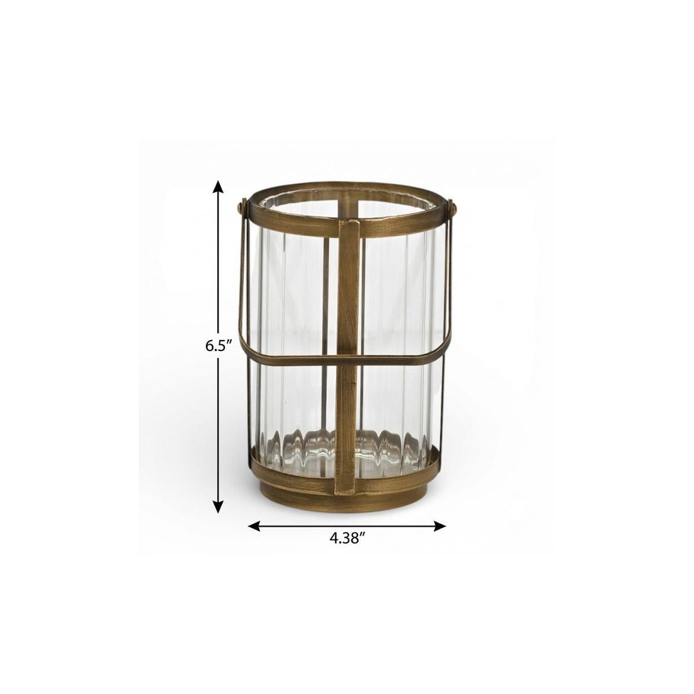 7" Gold Glass Tabletop Lantern Candle Holder