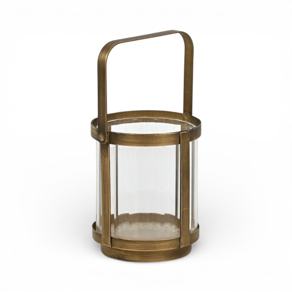 5" Gold Glass Tabletop Lantern Candle Holder