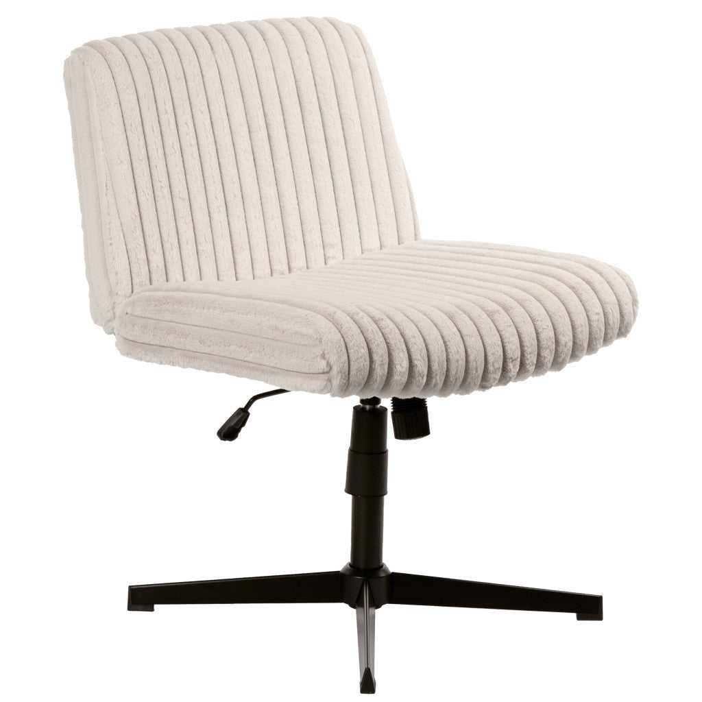 Ivory And Black Adjustable Height Faux Fur Swivel Rolling Gaming Chair