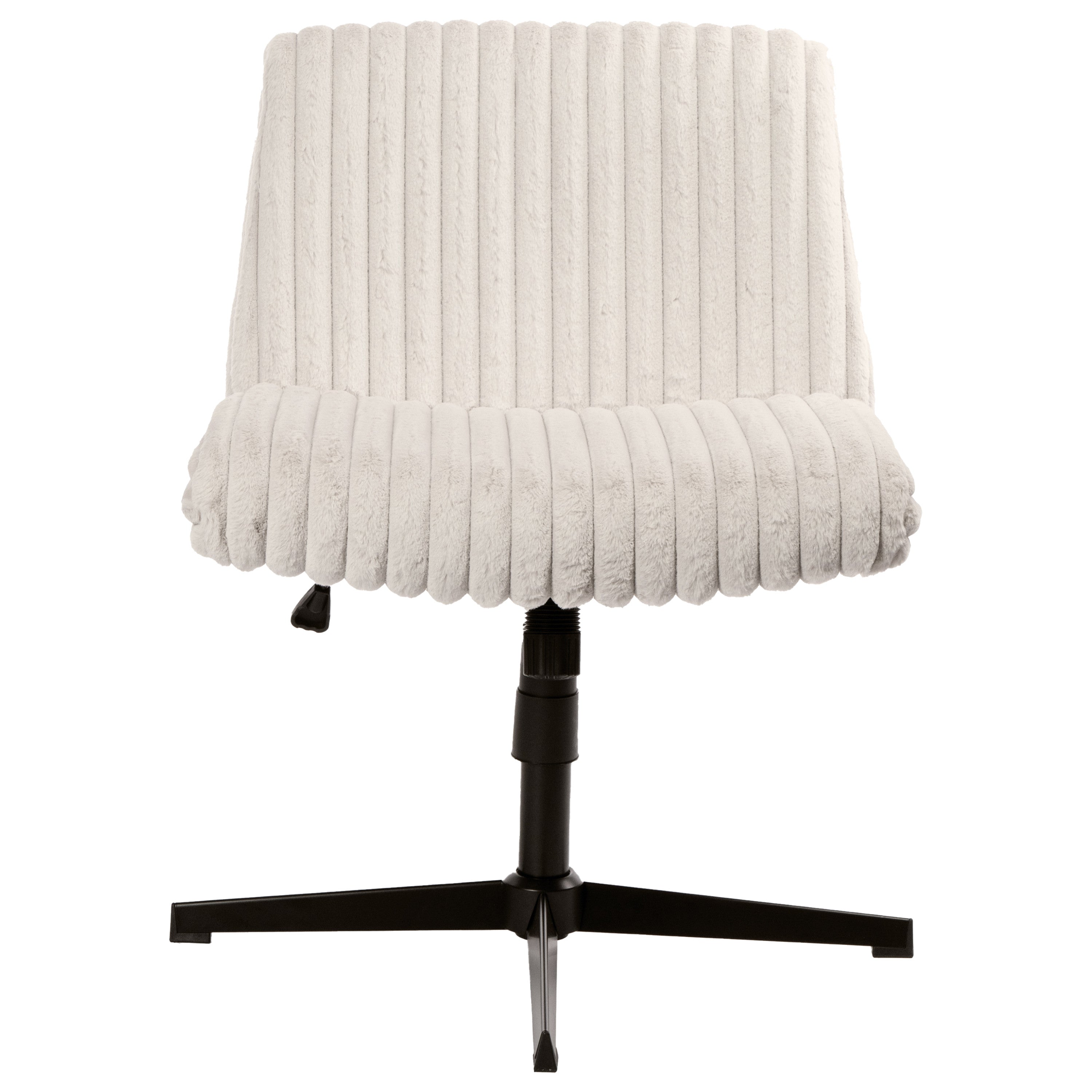 Ivory And Black Adjustable Height Faux Fur Swivel Rolling Gaming Chair