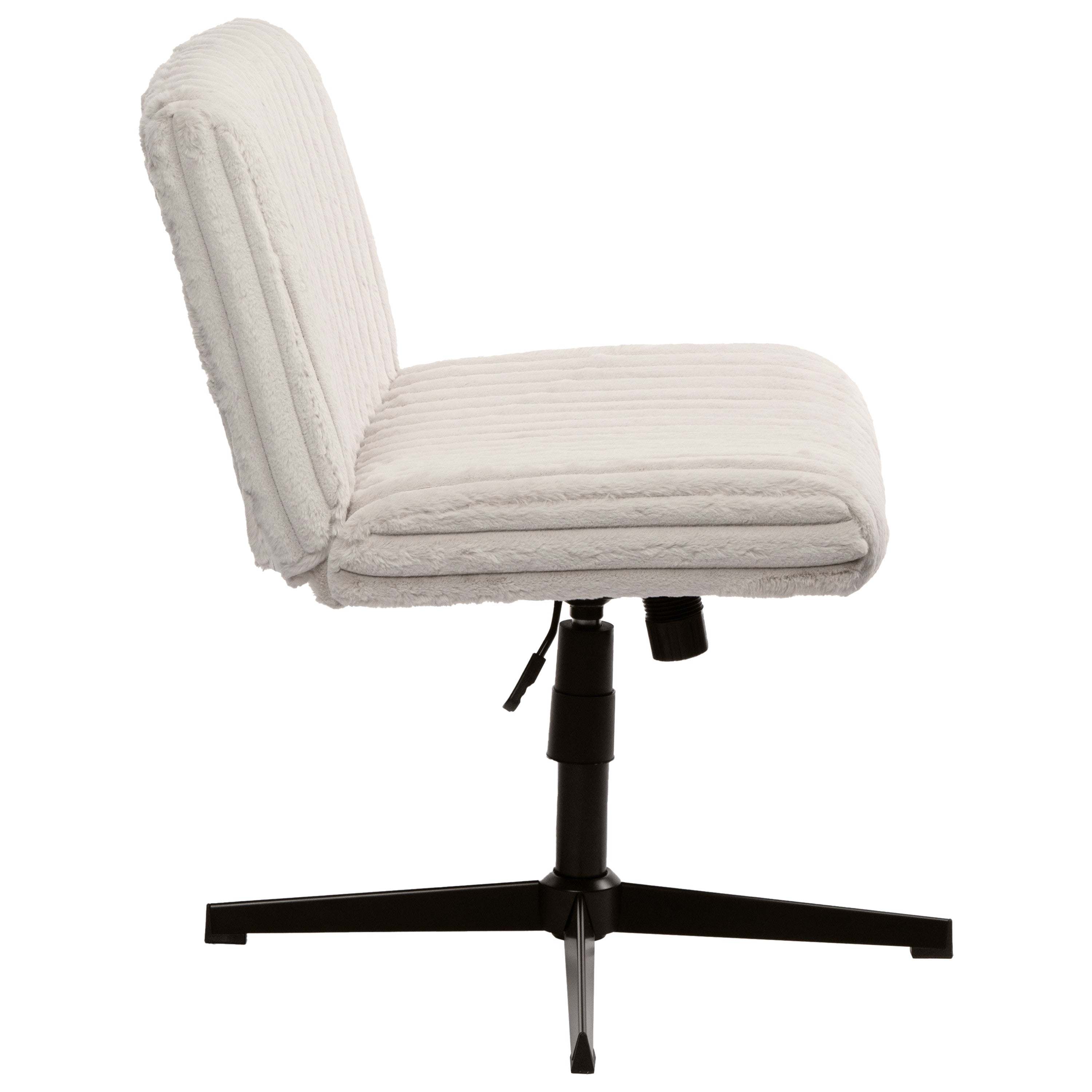 Ivory And Black Adjustable Height Faux Fur Swivel Rolling Gaming Chair