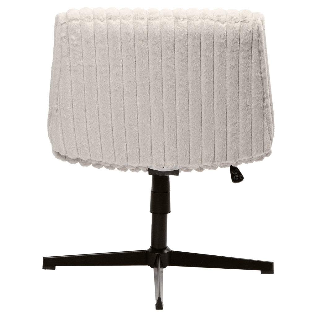 Ivory And Black Adjustable Height Faux Fur Swivel Rolling Gaming Chair