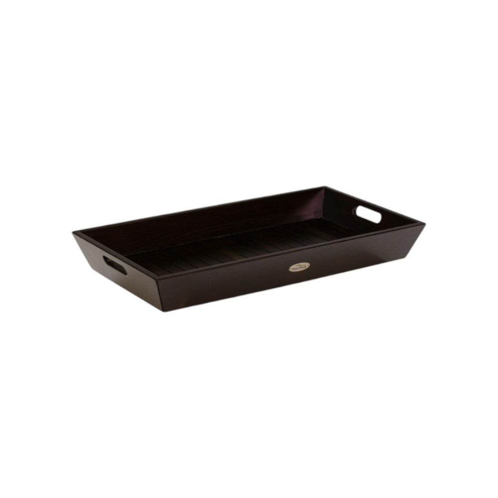 26" Black Solid Wood Handmade Serving Tray With Handles