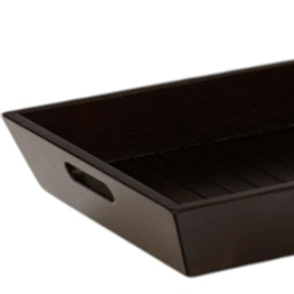 26" Black Solid Wood Handmade Serving Tray With Handles