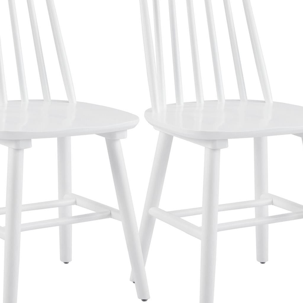 Set of Two White Solid Wood Windsor Back Dining Side Chairs