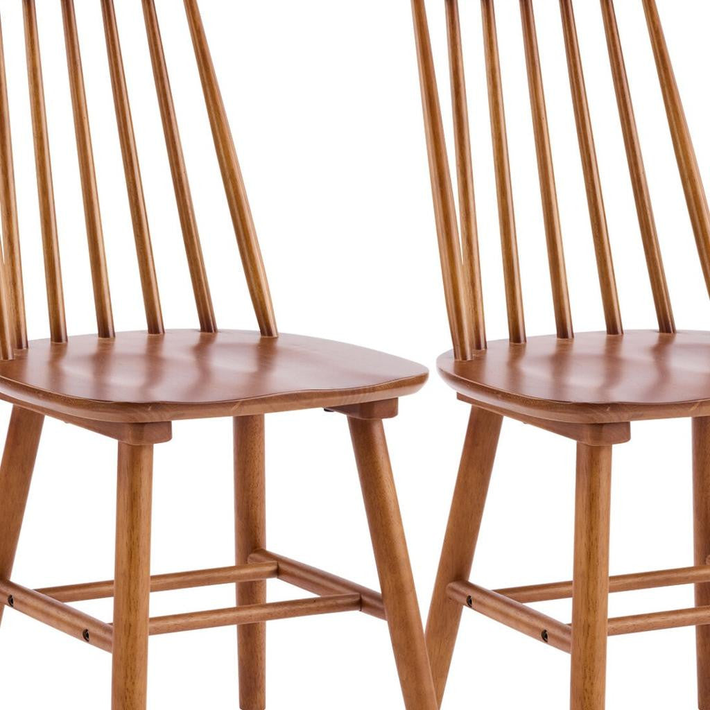 Set of Two Walnut Solid Wood Windsor Back Dining Side Chairs
