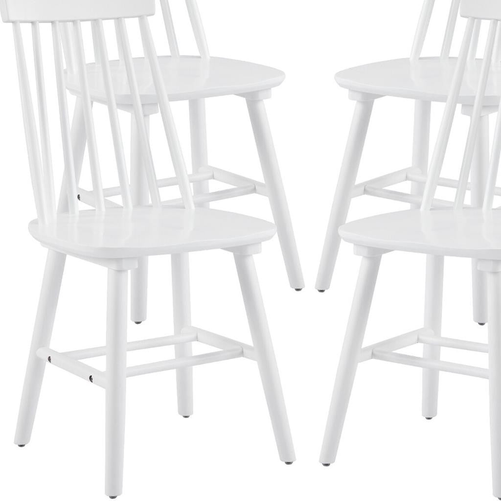 Set of Four White Solid Wood Windsor Back Dining Side Chairs