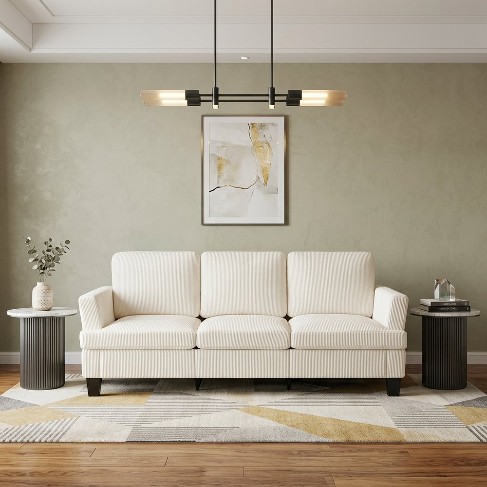 84" White Corduroy Sofa