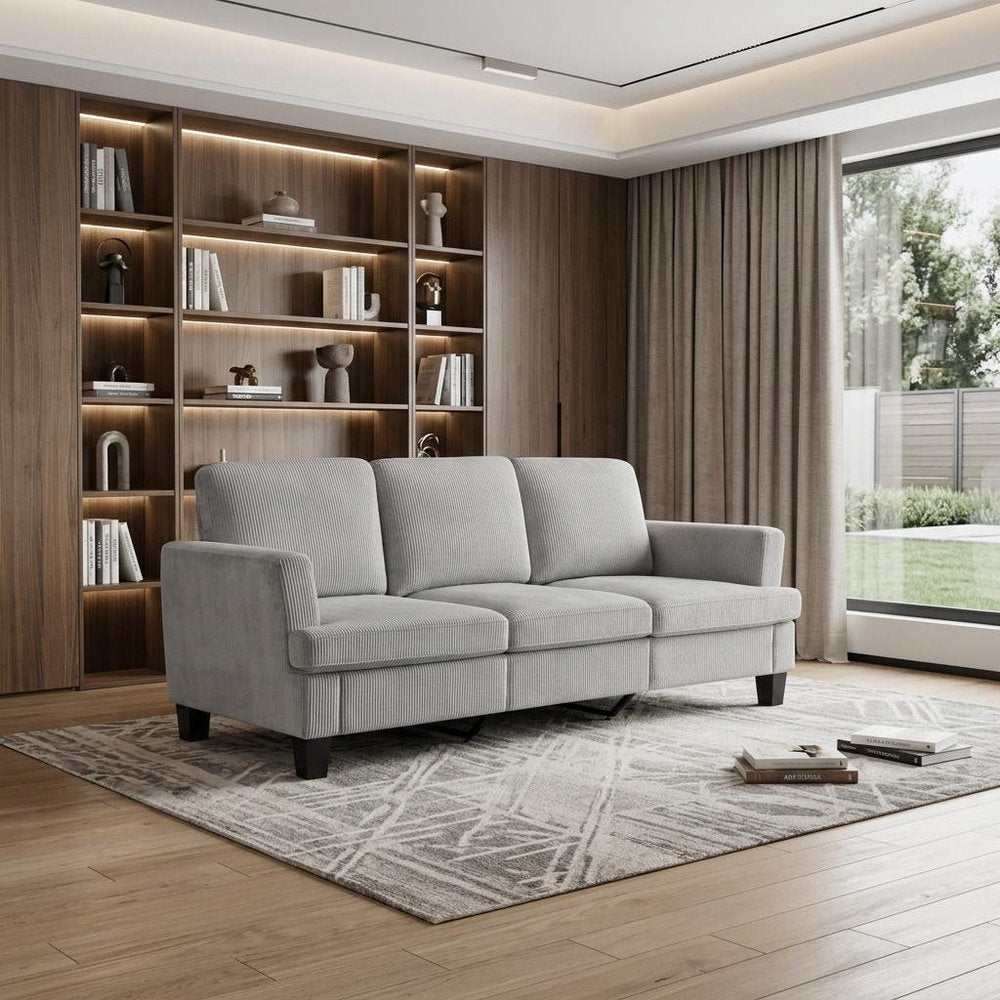 84" White Corduroy Sofa