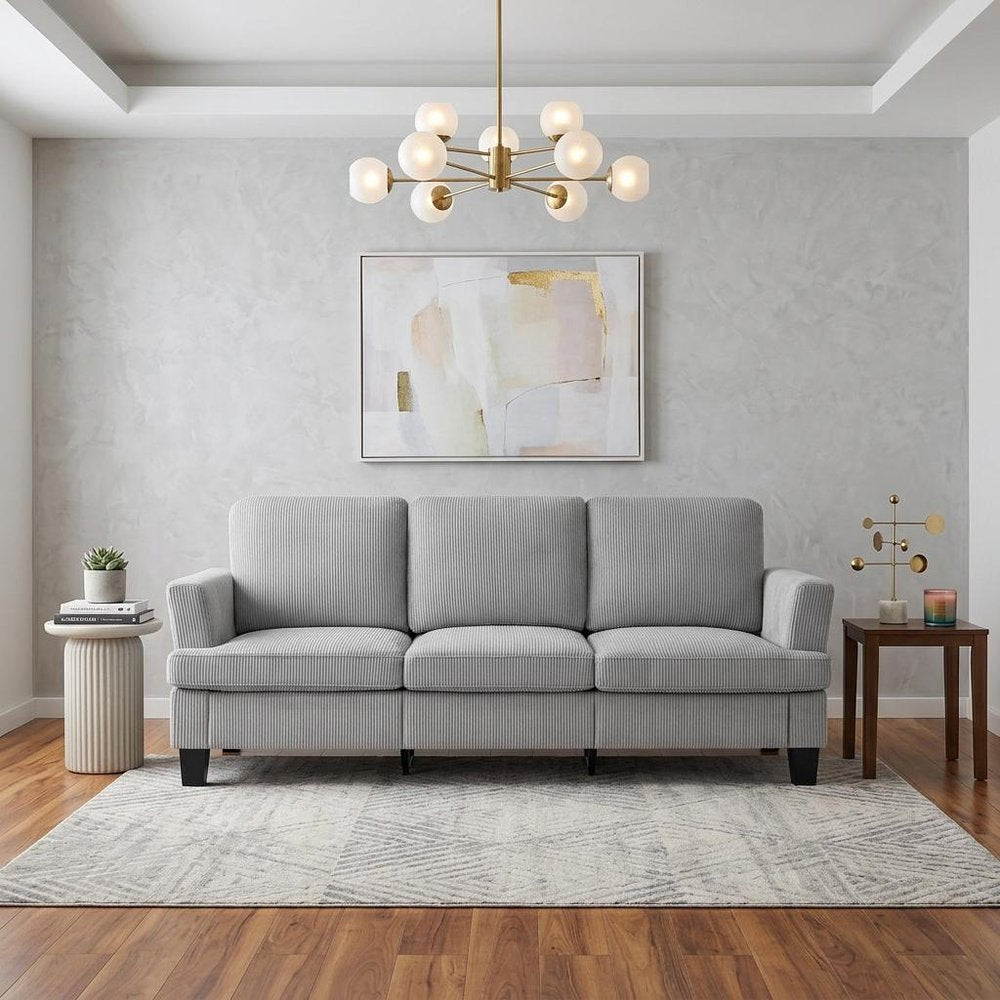 84" White Corduroy Sofa