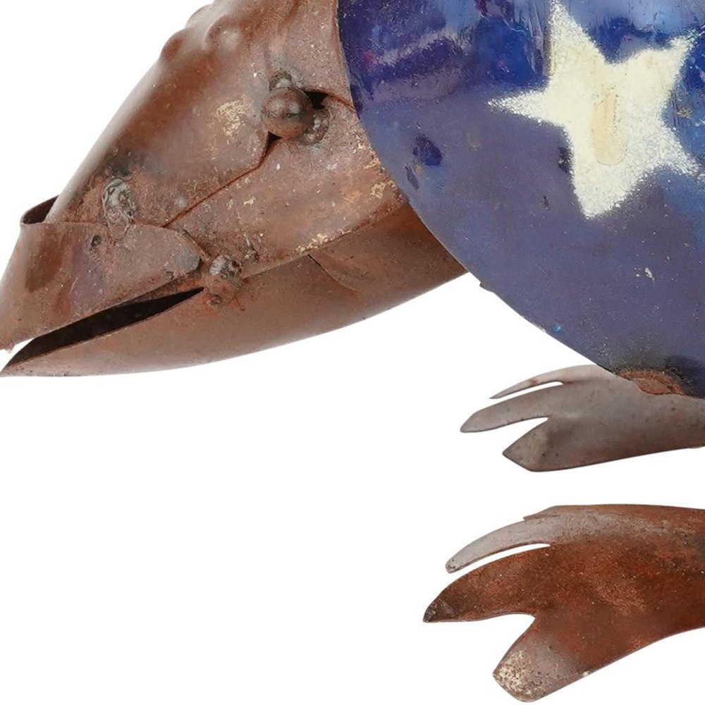 16" Red Off White And Blue Metal Armadillo Tabletop Sculpture