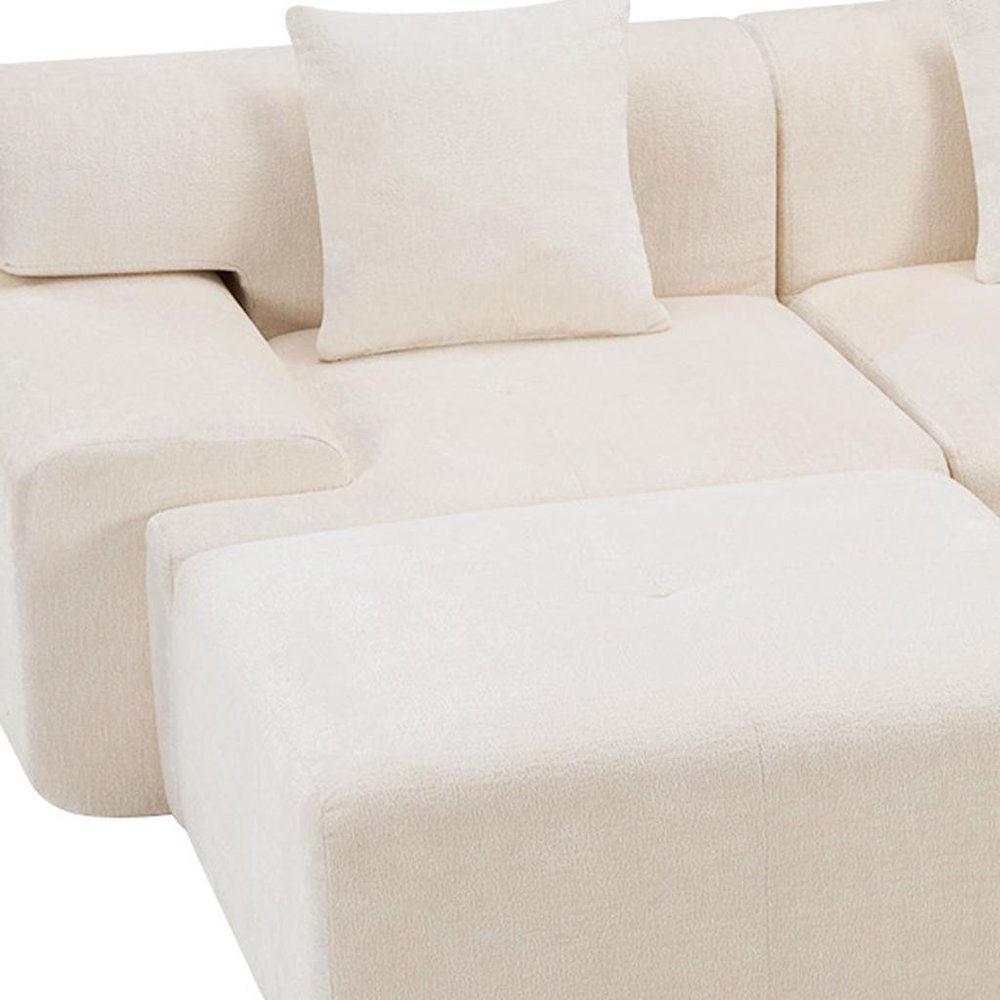 118" Beige Chenille Modular Sofa With Ottoman And Toss Pillows