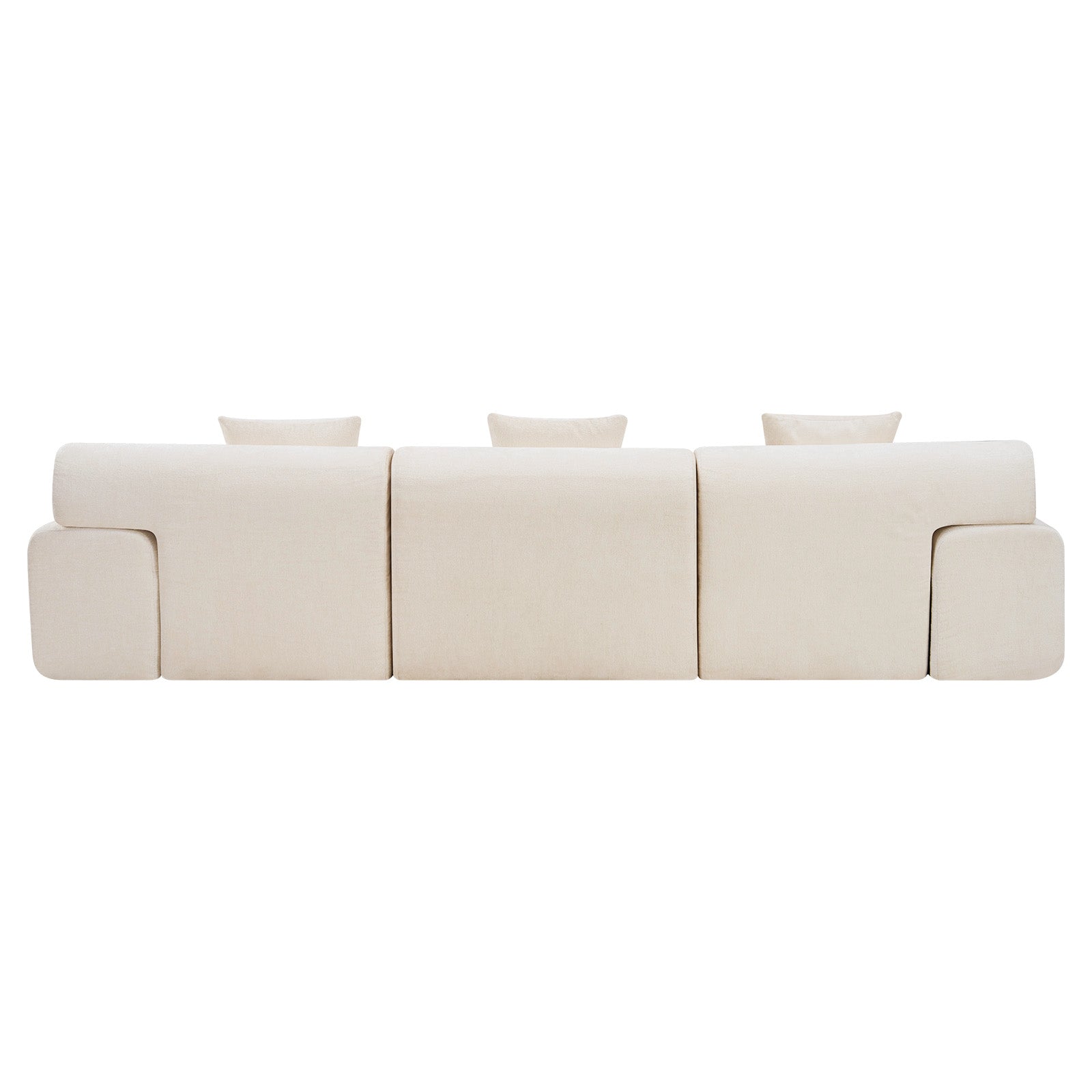 118" Beige Chenille Modular Sofa With Ottoman And Toss Pillows