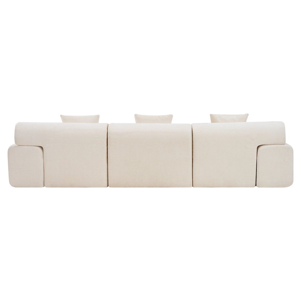 118" Beige Chenille Modular Sofa With Ottoman And Toss Pillows