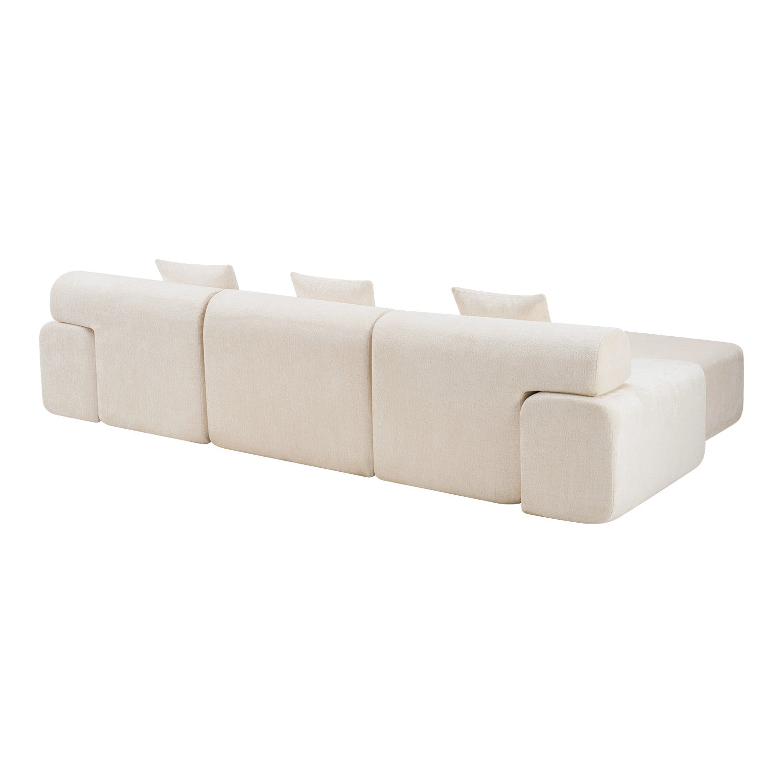 118" Beige Chenille Modular Sofa With Ottoman And Toss Pillows